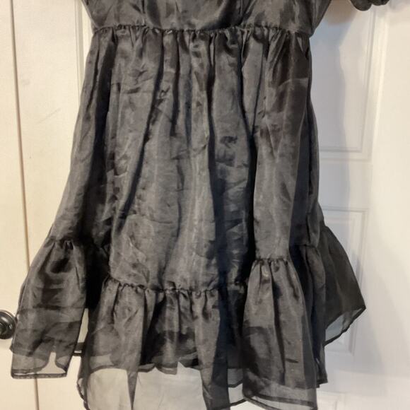 Thorn & Fable Black Organza Tiered Short Sleeve Mini Babydoll Dress SM - Picture 3 of 8